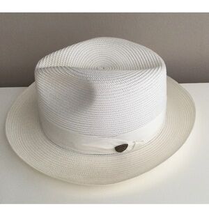 Dobbs Fifth Avenue Florentine Milan Straw Fedora White Size 56/7